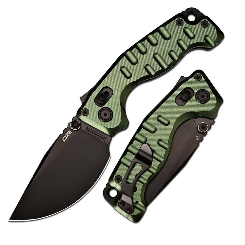 CJRB Doubletap Thumb Stud & Recoil Lock V2 Tatical Knife Green 7075-T6 Aluminum Handle(3.86'' D2 Black PVD Coating Blade) J1970-BAL (Exclusive)