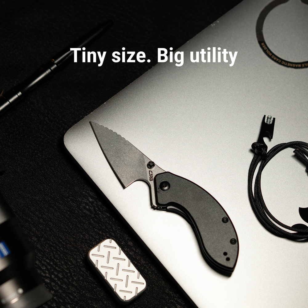CJRB Spud Thumb Stud & Liner Lock Neck Knife Black Aluminum Handle(2.34'' AR-RPM9 Steel Stone Wash Blade) J1971-BK