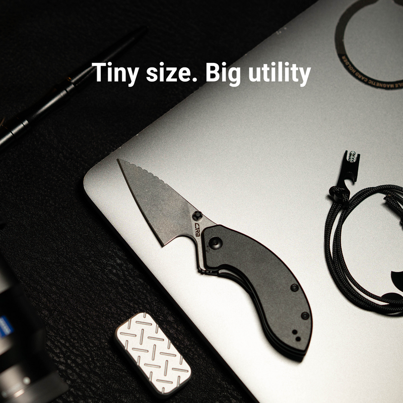 CJRB Spud Thumb Stud & Liner Lock Neck Knife Black Aluminum Handle(2.34'' AR-RPM9 Steel Stone Wash Blade) J1971-BK