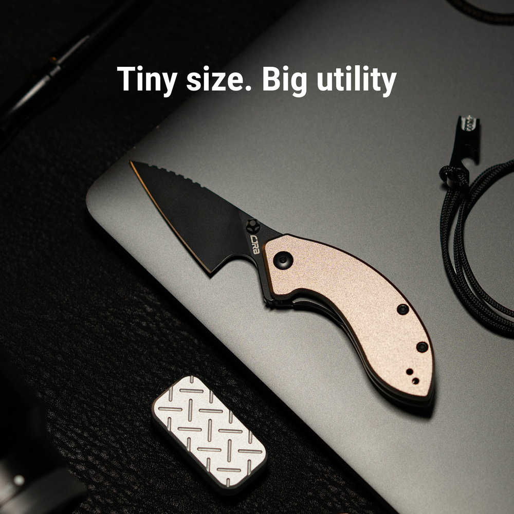 CJRB Spud Thumb Stud & Liner Lock Neck Knife Champagne Aluminum Handle(2.34'' AR-RPM9 Steel Black PVD Coating Blade) J1971-CP