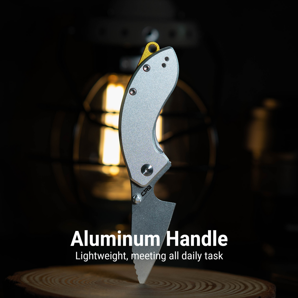CJRB Spud Thumb Stud & Liner Lock Neck Knife Gray Aluminum Handle(2.34'' AR-RPM9 Steel Stone Wash Blade) J1971-GY