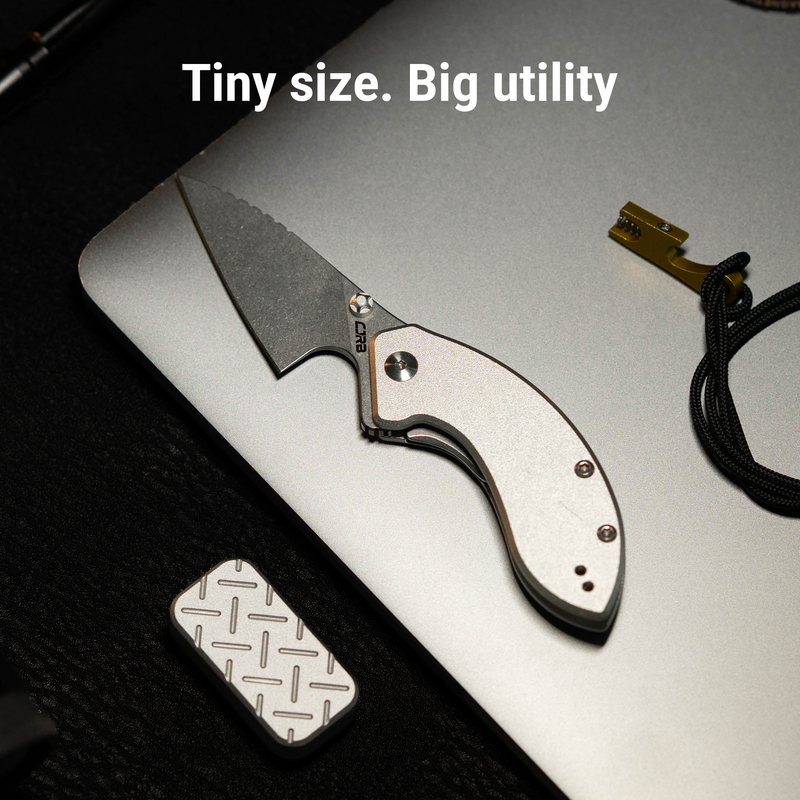 CJRB Spud Thumb Stud & Liner Lock Neck Knife Gray Aluminum Handle(2.34'' AR-RPM9 Steel Stone Wash Blade) J1971-GY