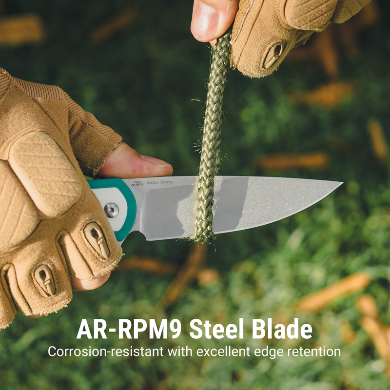 CJRB Rodayo Flipper & Liner Lock Folding Knife Green G10 Handle (3.78'' Stone Wash AR-RPM9 Steel Blade) J1972-GWH