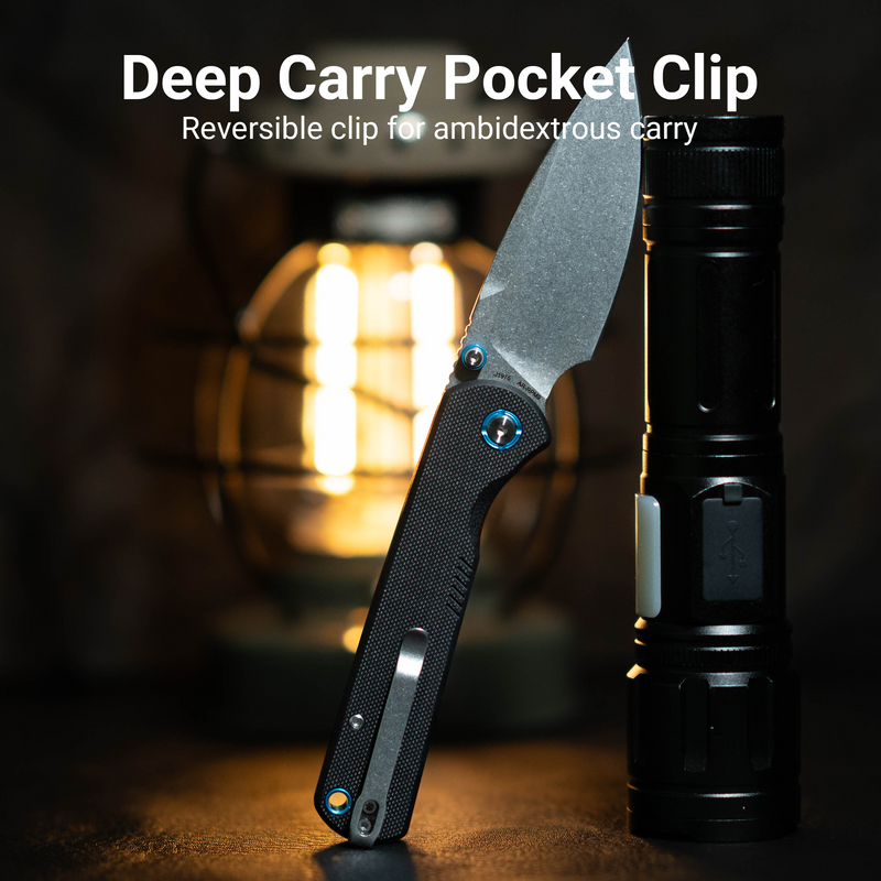 CJRB Latitude Thumb Stud & Top Liner Lock EDC Knife Black G10 Handle(3.47'' AR-RPM9 Steel Stone Wash Blade) J1975-BK