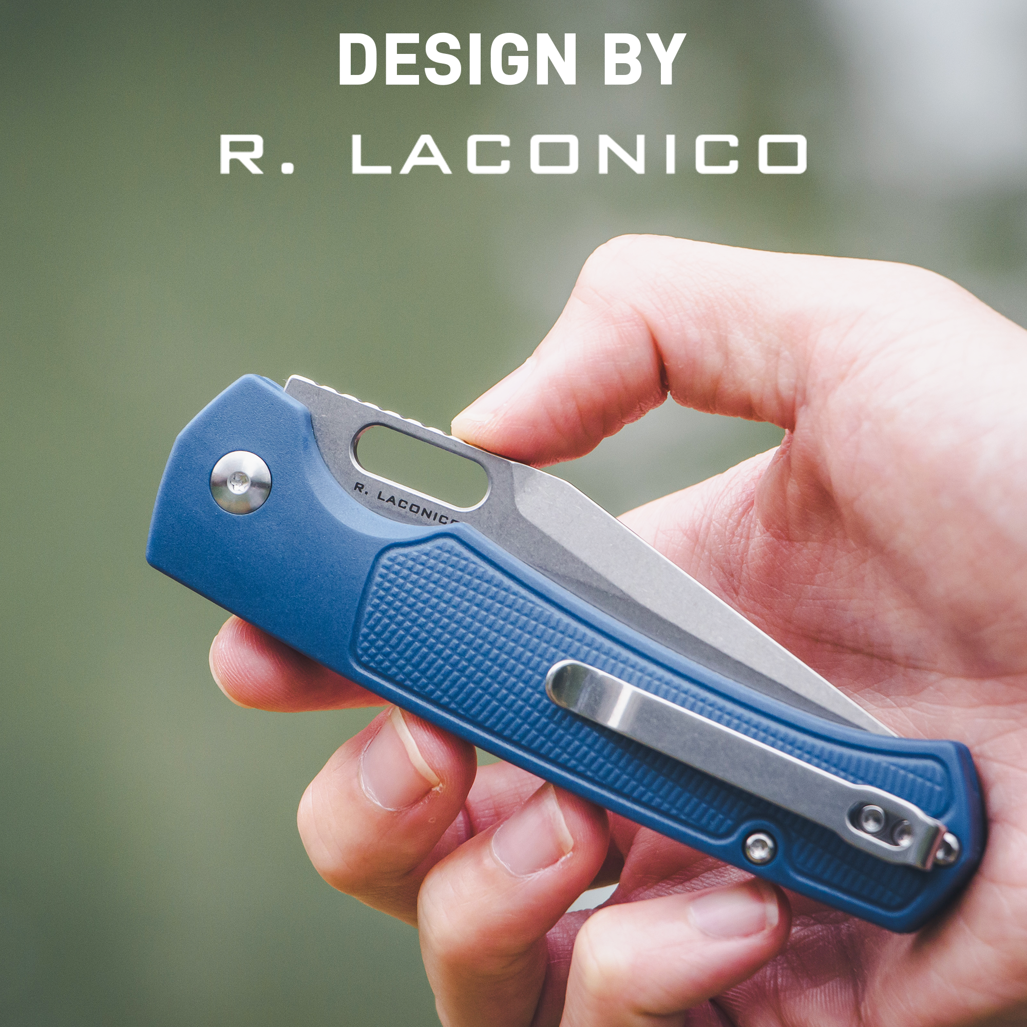 ARTISAN CUTLERY REVEL Button Lock Knife Blue FRN Handle (3.54'' Stone Wash S90V Blade) 1867G-BU