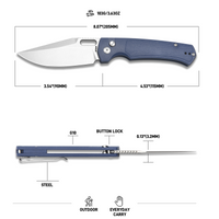 ARTISAN CUTLERY REVEL Button Lock Knife Blue FRN Handle (3.54'' Stone Wash S90V Blade) 1867G-BU