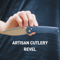 ARTISAN CUTLERY REVEL Button Lock Knife Blue FRN Handle (3.54'' Stone Wash S90V Blade) 1867G-BU