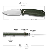 CJRB Mega Maximal Thumb Stud & Crossbar Lock Knife Green Micarta Handle(3.43'' AR-RPM9 Steel Stone Wash Blade) J1954L-MGN