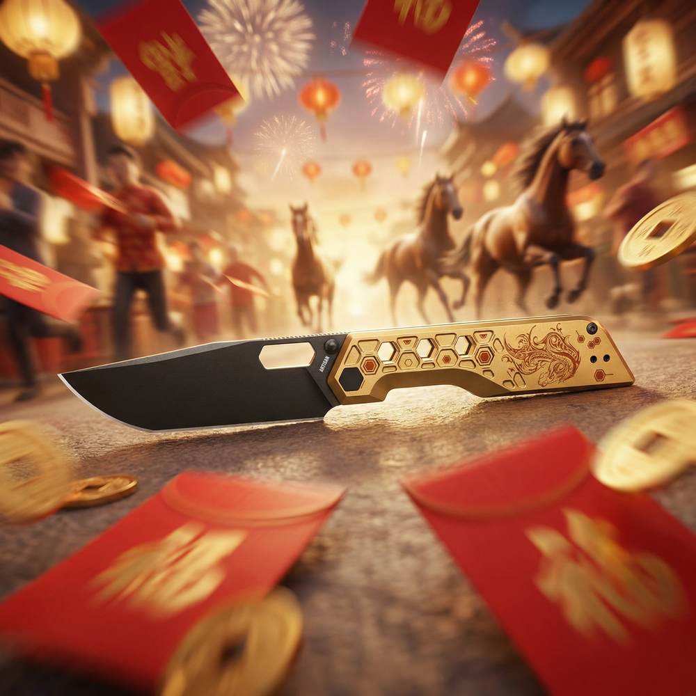 Pre-order | Artisan Cutlery Beest Liner Lock Front Flipper&Thumbs Hole Knife Gold Aluminum Handle (3.65'' Black PVD Coating AR-SFII Blade) 1878P-GL