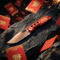 Pre-order | Artisan Cutlery Beest Liner Lock Front Flipper&Thumbs Hole Knife Red Aluminum Handle (3.65'' Rose Gold Coating AR-SFII Blade) 1878P-RE