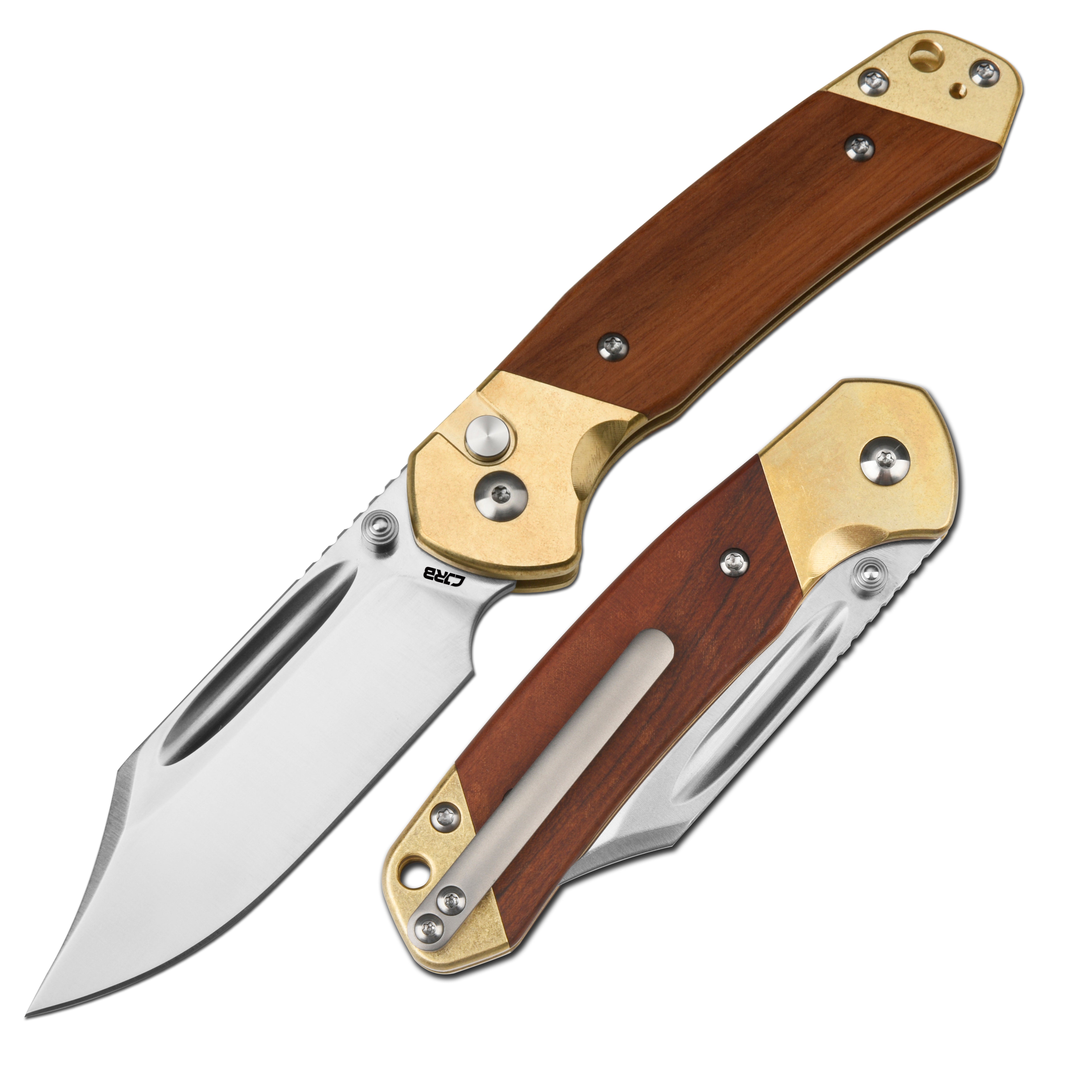 CJRB Bowie Pyrite J1942 CPM S90V Blade Brass&Rose Wood Handle Folding Knives(Exclusive)