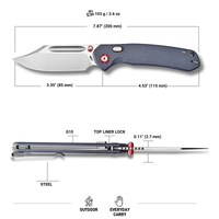 CJRB Bowie Pyrite Thumb Stud & Top Liner Lock Folding Knife Gray G10 Handle (3.35'' AR-RPM9 Steel Stone Wash Blade) J1942X-BU
