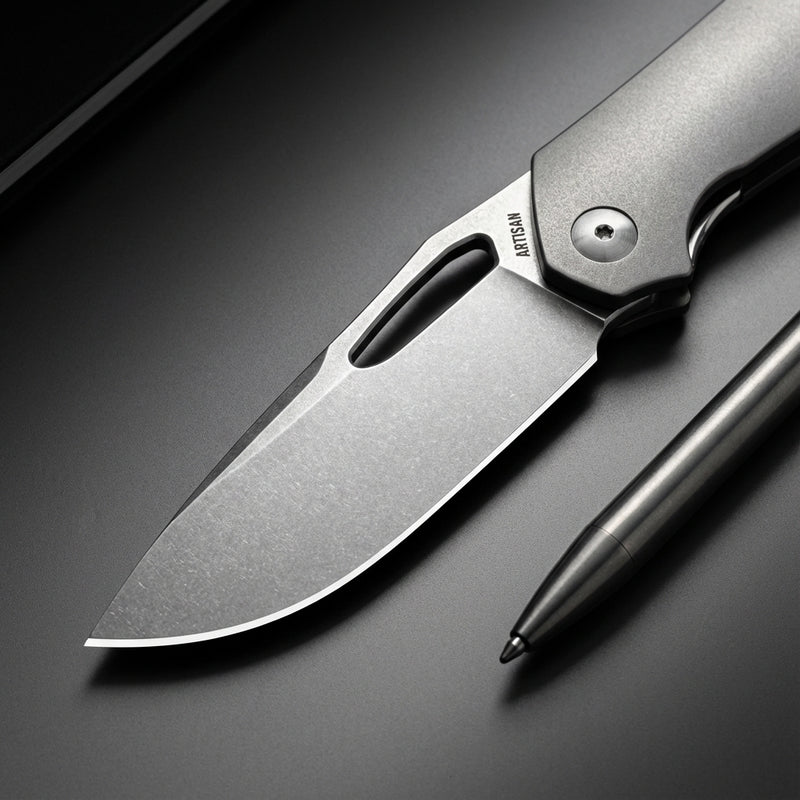 Artisan Cutlery Keras Liner Lock Front Flipper Knife Titanium Handle (3.31'' Stone Wash S35VN Blade) 1880G-GY