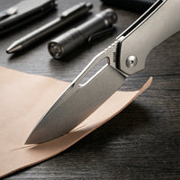 Artisan Cutlery Keras Liner Lock Front Flipper Knife Titanium Handle (3.31'' Stone Wash S35VN Blade) 1880G-GY