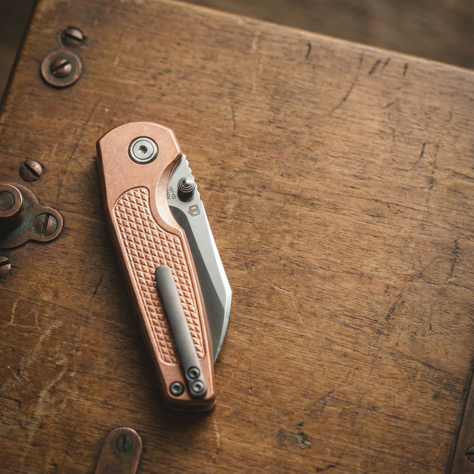 Artisan Cutlery Cleo 1871G-CO CPM S90V Blade Copper Handle Folding Knives