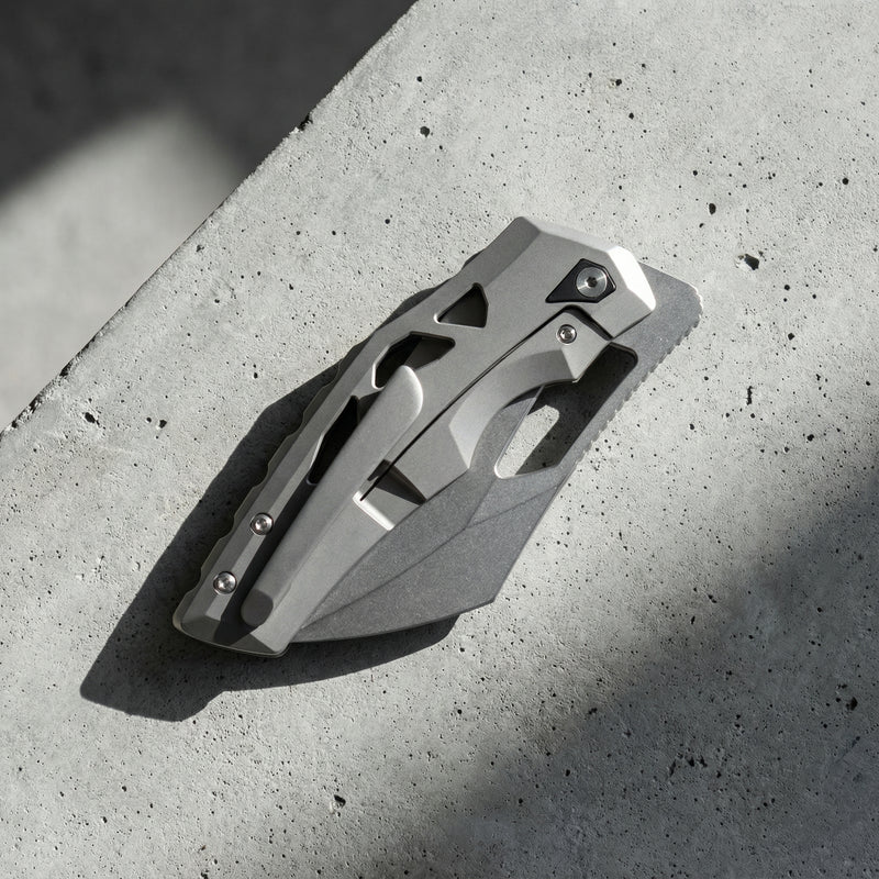 Artisan Cutlery Tortoise Frame Lock Knife Grey Titanium Handle (3.7'' Stone Wash S35VN Blade) 1884G-BK