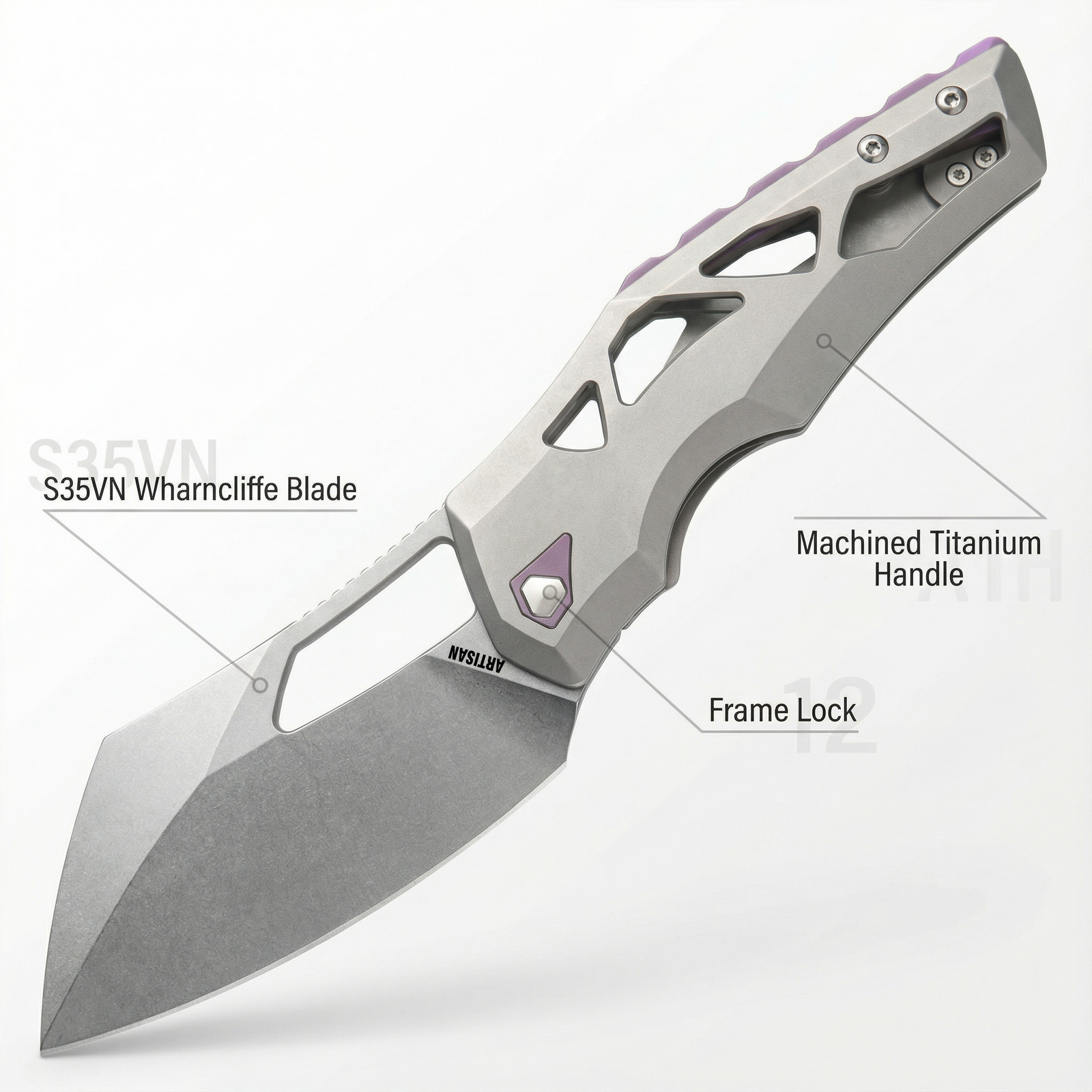 Artisan Cutlery Tortoise 1884G S35VN Steel Blade Titanium Handle Folding Knives Purple