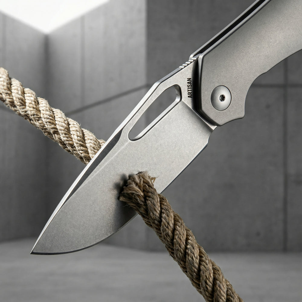 Artisan Cutlery Keras Liner Lock Front Flipper Knife Titanium Handle (3.31'' Stone Wash S35VN Blade) 1880G-GY