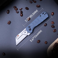 CJRB Boxer Button Lock Knife Blue G10 Handle (2.3'' Stone Wash Steel Blade) J1967-BU, with 10 pcs blades