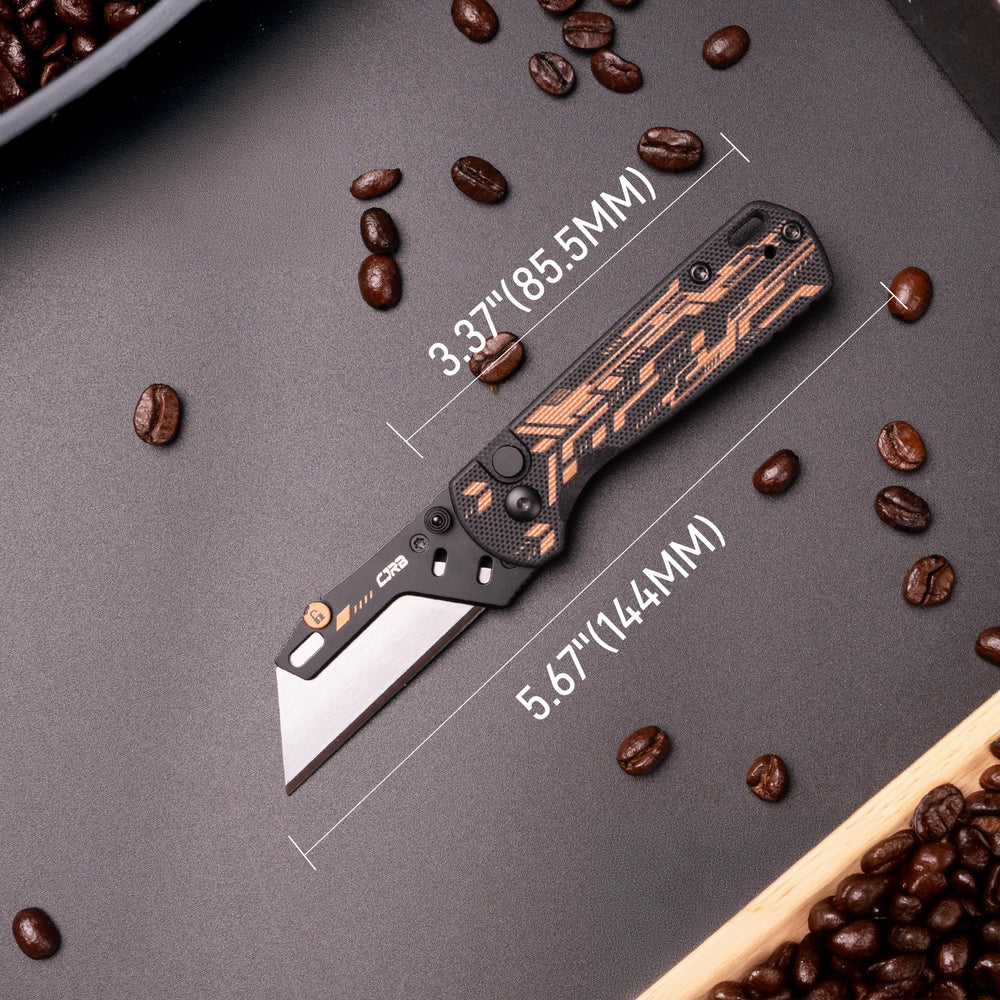 CJRB Boxer Button Lock Knife Black G10 Handle (2.3'' Stone Wash Steel Blade) J1967-BBK, with 10 pcs blades