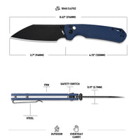 CJRB Large Pyrite-Light Button Lock with safety switch Knife Blue FRN Handle (3.7'' Black PVD Coating AR-RPM9 Blade) J1945L-BBU