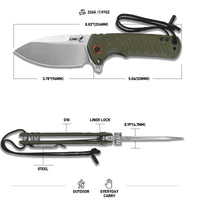 CJRB Tundra Liner Lock Flipper Knife Smooth Green G10 Handle (3.78'' Stone Wash D2 Blade) J1966-GN