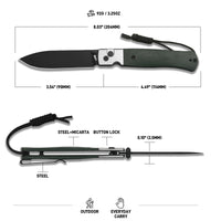 CJRB Glacier Button Lock Knife Smooth Steel + Micarta Handle (3.54'' Black PVD Coating AR-RPM9 Blade) J1961-BMGN