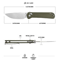 CJRB Bolt Thumbs Stud Recoil Lock Knife Green G10 Handle (3.25'' Stone Wash AR-RPM9 Blade) J1960-GN