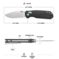 CJRB Maximal Crossbar Lock Knife Black G10 Handle (2.95'' Stone Wash AR-RPM9 Blade) J1954-BK
