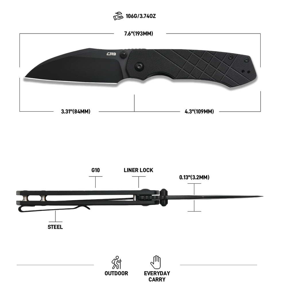 CJRB Kestrel J1962 AR-RPM9 Steel Blade G10 Handle Folding Knives Black