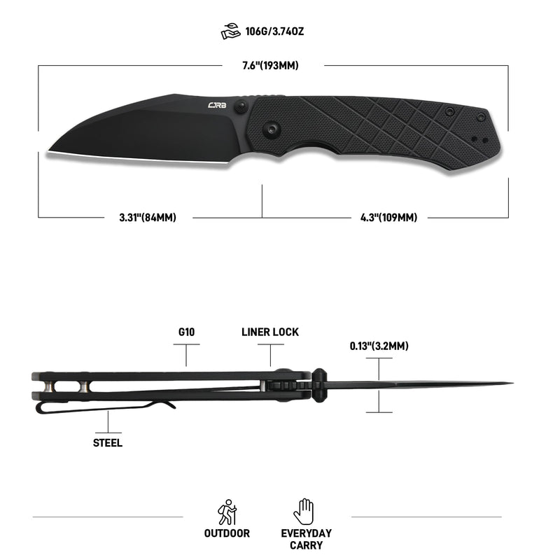 CJRB Kestrel J1962 AR-RPM9 Steel Blade G10 Handle Folding Knives Black