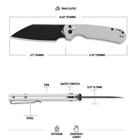 CJRB Large Pyrite-Light Button Lock with safety switch Knife White FRN Handle (3.7'' Black PVD Coating AR-RPM9 Blade) J1945L-BGY