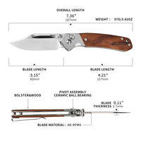 CJRB Bowie Pyrite J1942 AR-RPM9 Steel Blade Sand Polish Wood Handle Folding Knives Rosewood