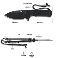 CJRB Tundra Liner Lock Knife Smooth Black G10 Handle (3.78'' Black PVD Coating D2 Blade) J1966-BBK