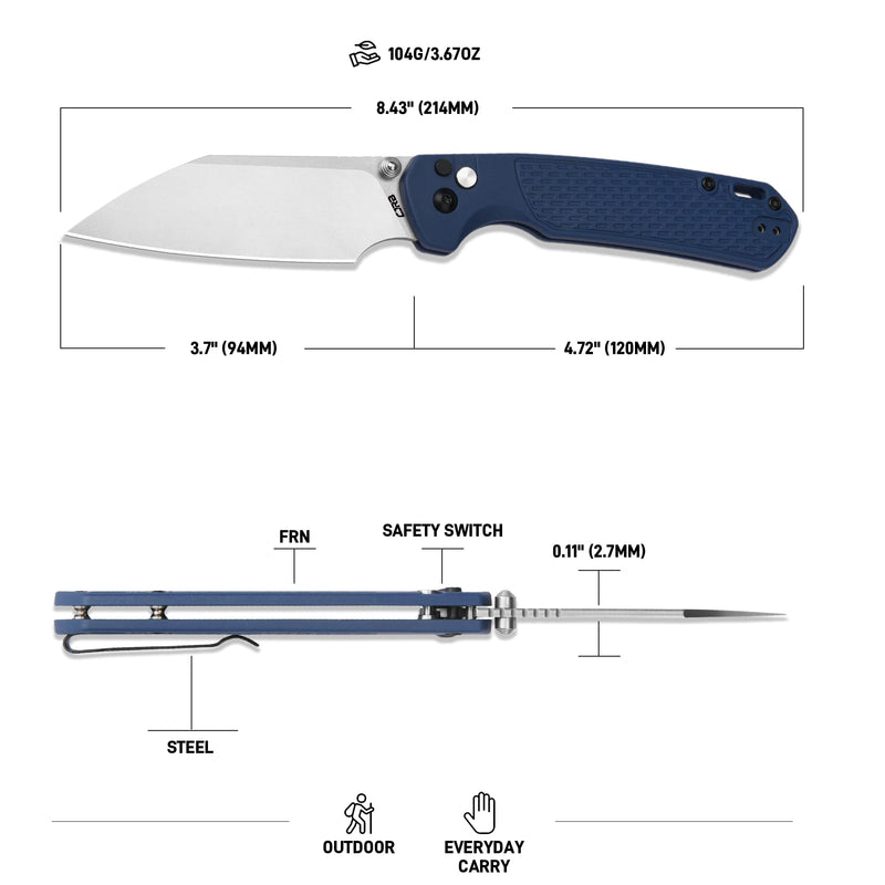 CJRB Large Pyrite-Light Button Lock with safety switch Knife FRN Handle (3.7'' Stonewash CPM S90V Blade) J1945LG-BU