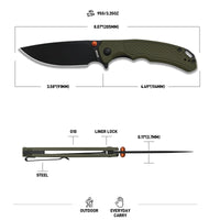 ArtisanCutlery Tradition V2 Liner Lock Knife Green G10 Handle (3.58'' Black PVD Coating AR-RPM9 Blade) 1702M-BGN