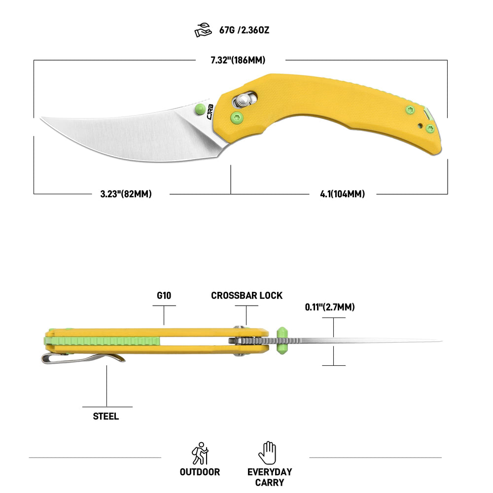 CJRB Nanner Front Flipper Crossbar lock Knife Yellow G10 Handle (3.23'' Sand Polish AR-RPM9 Blade) J1955-YE