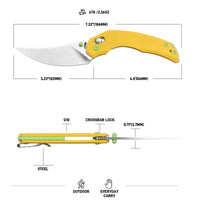 CJRB Nanner Front Flipper Crossbar lock Knife Yellow G10 Handle (3.23'' Sand Polish AR-RPM9 Blade) J1955-YE