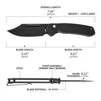 CJRB Bowie Pyrite J1942 AR-RPM9 Steel Blade Stone Wash Steel Handle Folding Knives, Black