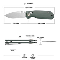 CJRB Maximal Crossbar Lock Knife Green Micarta Handle (2.95'' Stone Wash AR-RPM9 Blade) J1954-MGN
