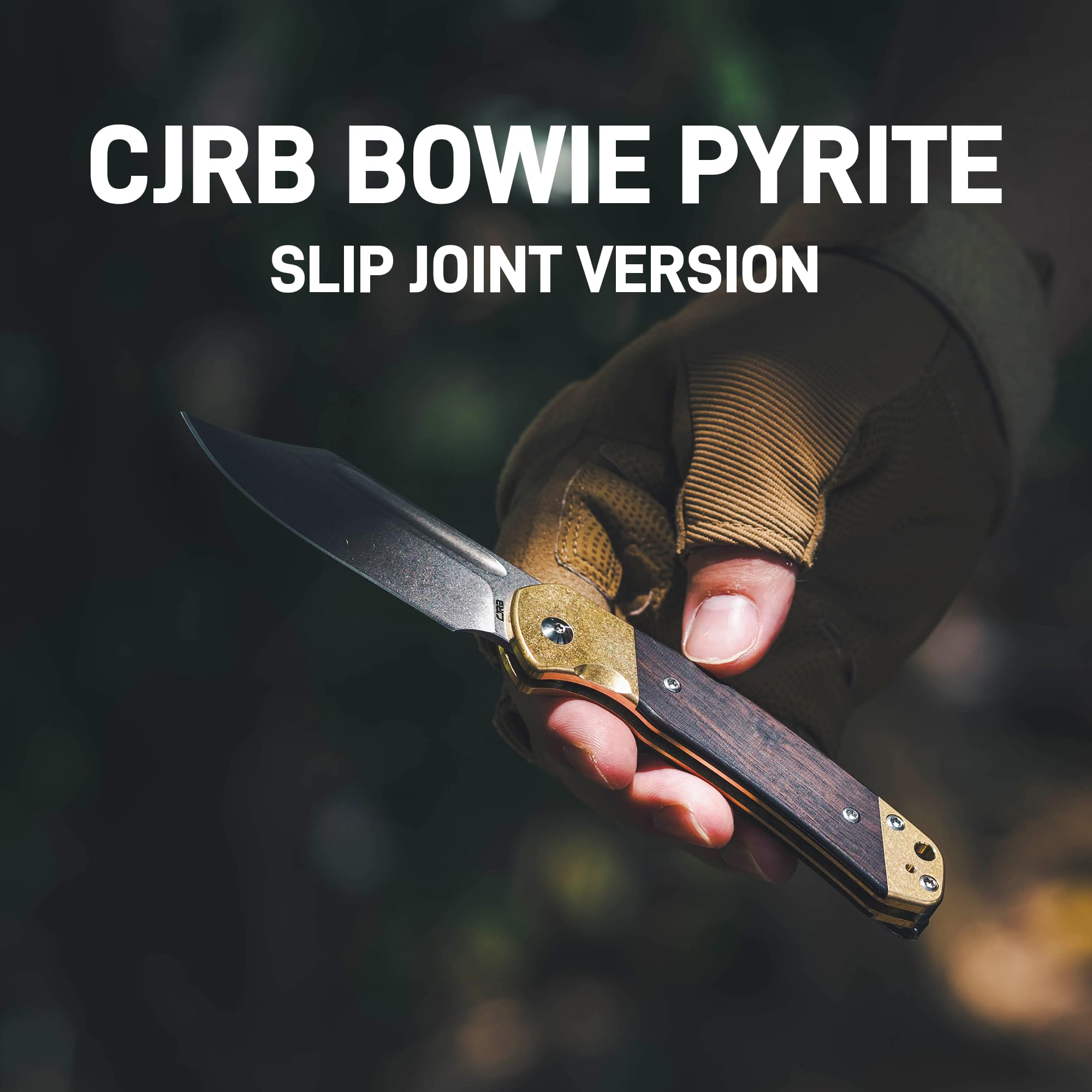 CJRB | Bowie Pyrite J1942SJ | AR-RPM9 Brass+Wood | Folding Knife