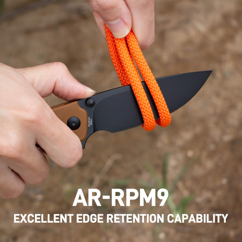 ArtisanCutlery Tradition V2 Liner Lock Knife Brown G10 Handle (3.58'' Black PVD Coating AR-RPM9 Blade) 1702M-BBN