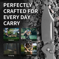 CJRB Bowie Pyrite J1942 AR-RPM9 Steel Blade Stone Wash Steel Handle Folding Knives