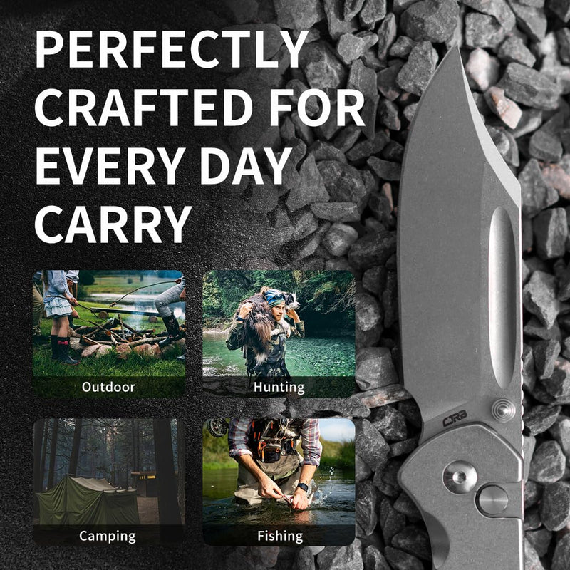 CJRB Bowie Pyrite J1942 AR-RPM9 Steel Blade Stone Wash Steel Handle Folding Knives