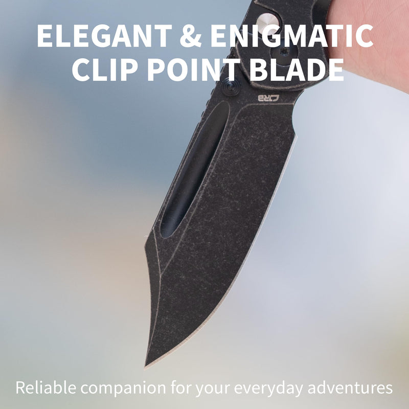 CJRB Bowie Pyrite J1942 AR-RPM9 Steel Blade Stone Wash Steel Handle Folding Knives, Black