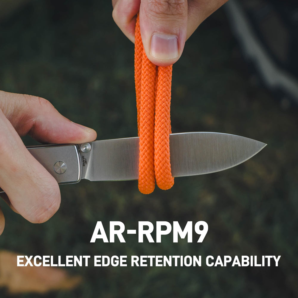 CJRB Glacier Button Lock Knife Smooth Steel + Wood Handle (3.54'' Sand polish AR-RPM9 Blade) J1961-WD