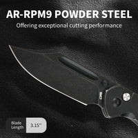 CJRB Bowie Pyrite J1942 AR-RPM9 Steel Blade Stone Wash Steel Handle Folding Knives, Black