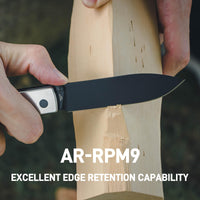 CJRB Glacier Button Lock Knife Smooth Steel + Micarta Handle (3.54'' Black PVD Coating AR-RPM9 Blade) J1961-BMGN