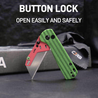 CJRB Boxer Button Lock Knife Green G10 Handle (2.3'' Stone Wash Steel Blade) J1967-WM, with 10 pcs blades