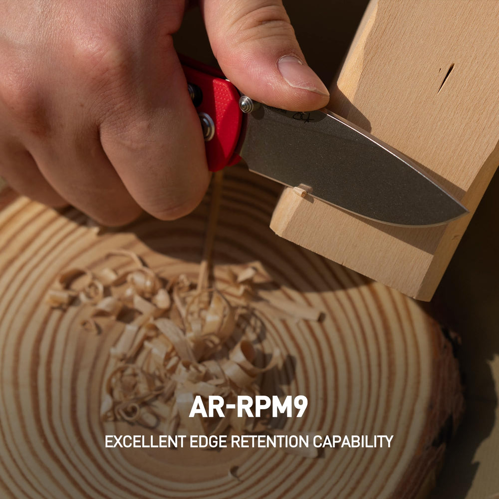 CJRB Maximal Crossbar Lock Knife Red G10 Handle (2.95'' Stone Wash AR-RPM9 Blade) J1954-RE